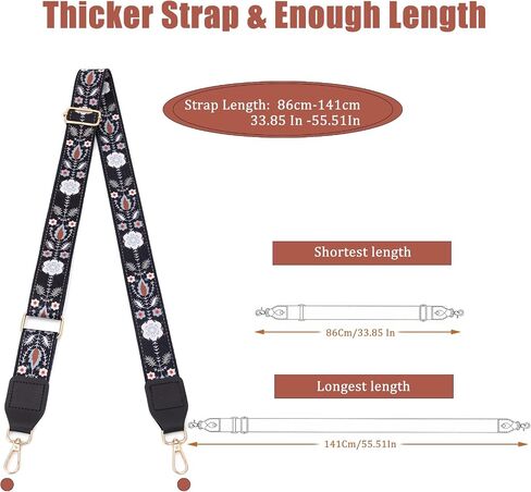 Purse Strap, 1.5" Cowhide Head Wide Shoulder Strap Adjustable Replacement,Jacquard Embroidery Crossbody Bag Straps in Saudi Arabia