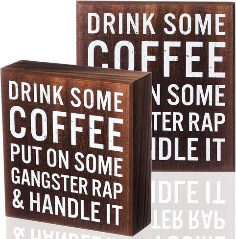 Drink Some Coffee Box Sign Wood Box Sign Funny Coffee Bar Signs Wood Farmhouse Coffee Wall and Tabletop Decoration for Home Housewarming Coffee Bar (Chic Color) in Saudi Arabia