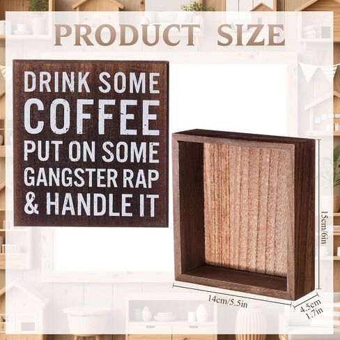 Drink Some Coffee Box Sign Wood Box Sign Funny Coffee Bar Signs Wood Farmhouse Coffee Wall and Tabletop Decoration for Home Housewarming Coffee Bar (Chic Color) in Saudi Arabia