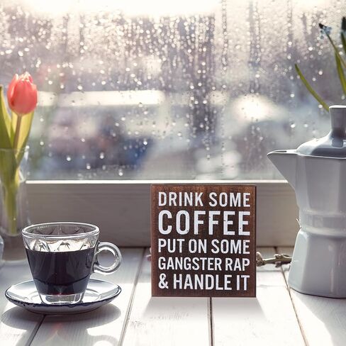 Drink Some Coffee Box Sign Wood Box Sign Funny Coffee Bar Signs Wood Farmhouse Coffee Wall and Tabletop Decoration for Home Housewarming Coffee Bar (Chic Color) in Saudi Arabia