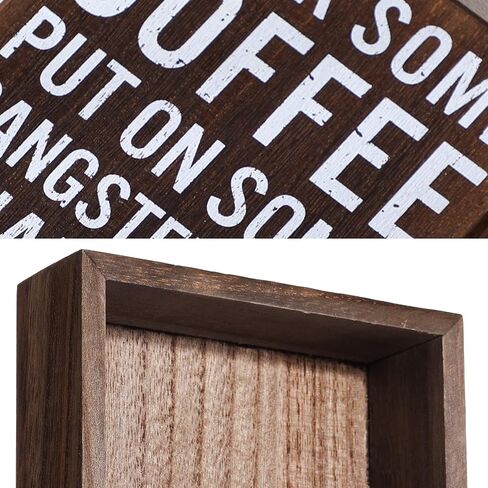 Drink Some Coffee Box Sign Wood Box Sign Funny Coffee Bar Signs Wood Farmhouse Coffee Wall and Tabletop Decoration for Home Housewarming Coffee Bar (Chic Color) in Saudi Arabia
