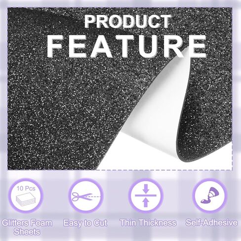 uxcell 10 Pack Yellow Glitters Foam Sheets, 8 x 12 Inch Self-Adhesive Sparkle EVA Foam Sheets Thin Foam Paper for Crafting, DIY Project, Classroom, Scrapbooking (1.5mm Thick) in Kuwait