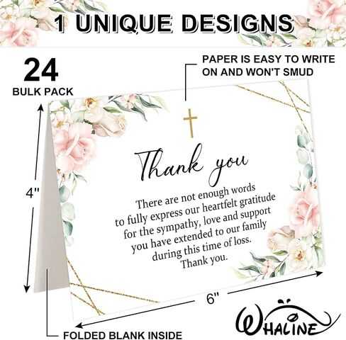 Whaline 24Pcs Funeral Thank You Card Floral Sympathy Thank You Card with Sticker Envelopes Blue Flower Bereavement Card for Memorial Service Loved Ones Celebration of Life in Saudi Arabia