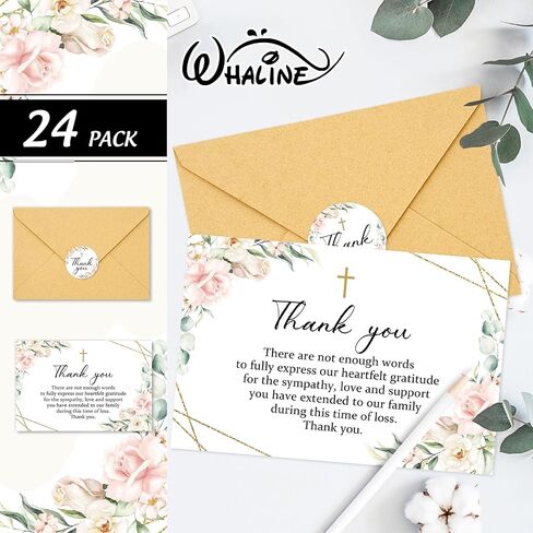Whaline 24Pcs Funeral Thank You Card Floral Sympathy Thank You Card with Sticker Envelopes Blue Flower Bereavement Card for Memorial Service Loved Ones Celebration of Life in Saudi Arabia