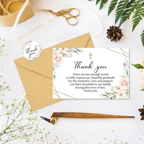 Whaline 24Pcs Funeral Thank You Card Floral Sympathy Thank You Card with Sticker Envelopes Blue Flower Bereavement Card for Memorial Service Loved Ones Celebration of Life in Saudi Arabia