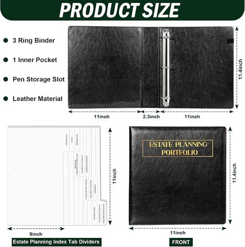 محفظة التخطيط العقاري منظم الموثق الجلود 11 * 11.5inch مؤشر التخطيط العقاري منظم العقارات مع الملصقات مواد جلدية 3 حلقة للاستخدام الشخصي للتخطيط العقاري (1) in Kuwait