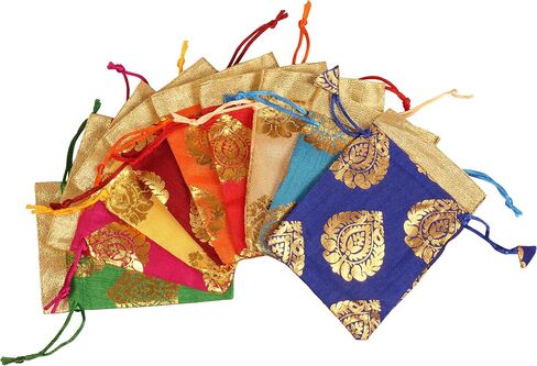 Touchstone Gorgeous Gift Wrapping bags reusable Large Drawstring Paisley Brocade for birthdays, wedding, return present packing set. pack of 6. 9x7 inches in Saudi Arabia