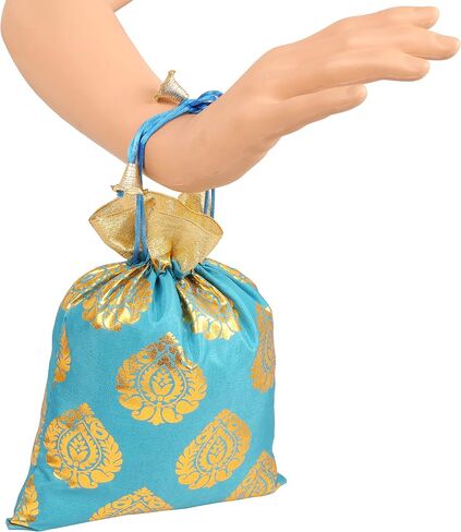 Touchstone Gorgeous Gift Wrapping bags reusable Large Drawstring Paisley Brocade for birthdays, wedding, return present packing set. pack of 6. 9x7 inches in Saudi Arabia