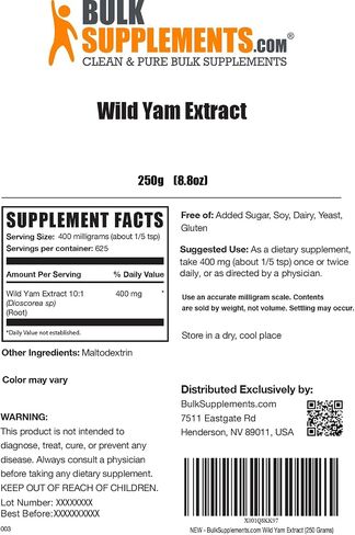 BulkSupplements.com مسحوق مستخلص اليام البري - مكمل عشبي، مكمل اليام البري، مستخلص جذر اليام البري - خالي من الغلوتين، 400 مجم لكل وجبة، 250 جم (8.8 أونصة) (عبوة من قطعة واحدة) in Saudi Arabia