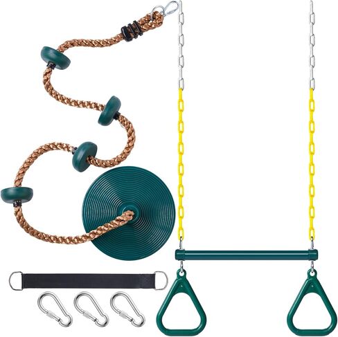 Hungdao 2 Set Gym Ring Trapeze Swing Bar and Climbing Rope with Platforms Disc Heavy Duty Coated Chains Seat Accessories for Outdoor Indoor Playground Backyard(Blue) in Saudi Arabia