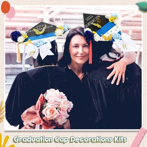 WinnerWhy 50Pcs DIY Mexican Flag Graduation Cap Decorations 2025 Handmade Mexico Grad Hat kit Included Faux Flower Heads Letter Number Rhinestones 3D Butterfly Stickers for Craft Graduation Cap Topper in Kuwait