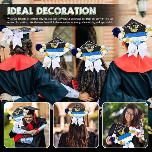 WinnerWhy 50Pcs DIY Mexican Flag Graduation Cap Decorations 2025 Handmade Mexico Grad Hat kit Included Faux Flower Heads Letter Number Rhinestones 3D Butterfly Stickers for Craft Graduation Cap Topper in Kuwait