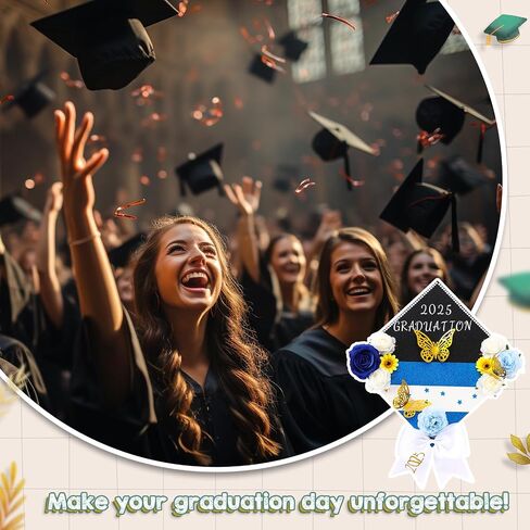 WinnerWhy 50Pcs DIY Mexican Flag Graduation Cap Decorations 2025 Handmade Mexico Grad Hat kit Included Faux Flower Heads Letter Number Rhinestones 3D Butterfly Stickers for Craft Graduation Cap Topper in Kuwait