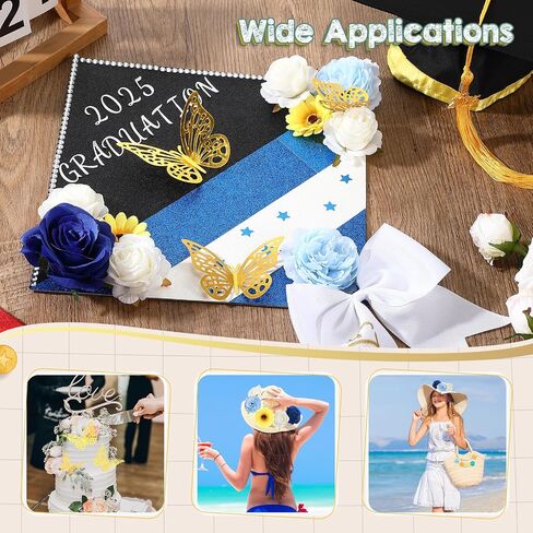 WinnerWhy 50Pcs DIY Mexican Flag Graduation Cap Decorations 2025 Handmade Mexico Grad Hat kit Included Faux Flower Heads Letter Number Rhinestones 3D Butterfly Stickers for Craft Graduation Cap Topper in Kuwait