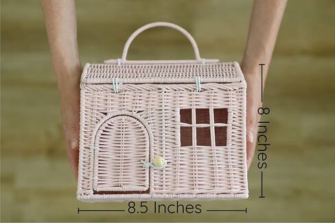 Rool Rattan House Shaped Basket Wicker Small Dollhouse Gift for Girls, Boho Toys, Mouse in a Box House, Little Girl Purse Clutch, Doll Carrier (Pink) in Saudi Arabia