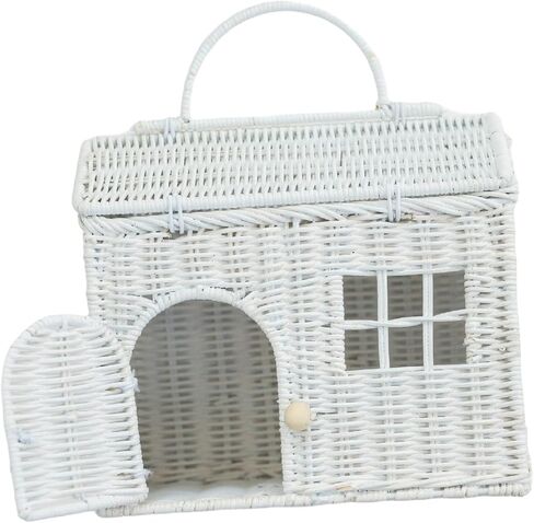 Rool Rattan House Shaped Basket Wicker Small Dollhouse Gift for Girls, Boho Toys, Mouse in a Box House, Little Girl Purse Clutch, Doll Carrier (Pink) in Saudi Arabia