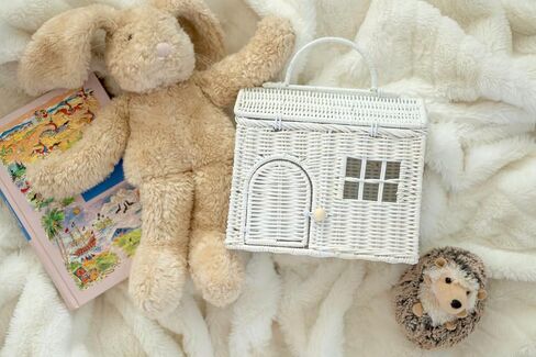 Rool Rattan House Shaped Basket Wicker Small Dollhouse Gift for Girls, Boho Toys, Mouse in a Box House, Little Girl Purse Clutch, Doll Carrier (Pink) in Saudi Arabia