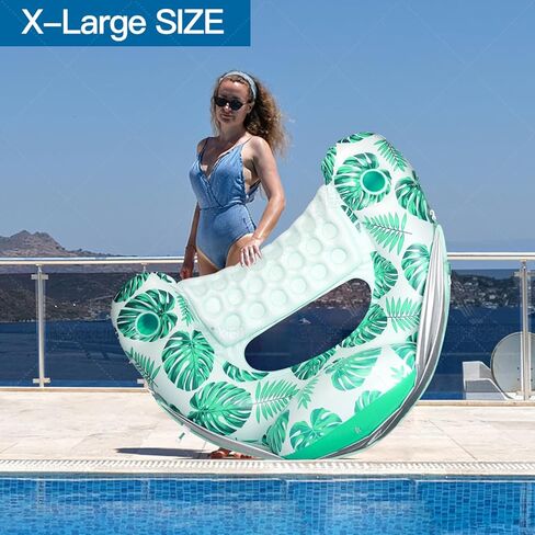 COOLCOOLDEE Pool Float with Canopy, Cup Holder - XL Pool Chair Lounge Float with Adjustable Sun Shade Cover, Drink Holder, Ergonomic Headrest,Inflatable Pool Float for Adults in Kuwait