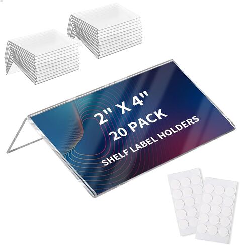 20 Pack Acrylic Rigid Shelf Label Holders for School Office Library Book Shelves Tags Shelf Labels with Sticky Dots, Transparent Tabletop Price Sign Stand for Store Bakeries (1.25x3 in) in Kuwait