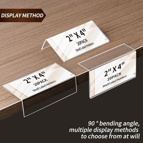 20 Pack Acrylic Rigid Shelf Label Holders for School Office Library Book Shelves Tags Shelf Labels with Sticky Dots, Transparent Tabletop Price Sign Stand for Store Bakeries (1.25x3 in) in Kuwait