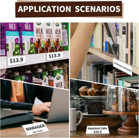 20 Pack Acrylic Rigid Shelf Label Holders for School Office Library Book Shelves Tags Shelf Labels with Sticky Dots, Transparent Tabletop Price Sign Stand for Store Bakeries (1.25x3 in) in Kuwait