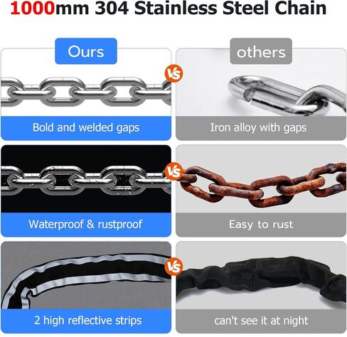 Chain Lock eLinkSmart Keyless Waterproof Bicycle Lock 100CM Chain Lock for Bike Scooter Motorcycle Door Fence Gate Fingerprint Bluetooth App Heavy Duty Security Blue 2024 New in Saudi Arabia