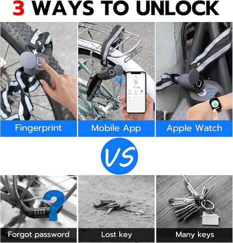 Chain Lock eLinkSmart Keyless Waterproof Bicycle Lock 100CM Chain Lock for Bike Scooter Motorcycle Door Fence Gate Fingerprint Bluetooth App Heavy Duty Security Blue 2024 New in Saudi Arabia