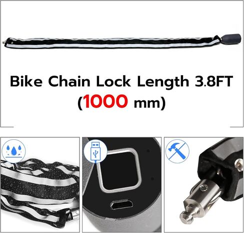 Chain Lock eLinkSmart Keyless Waterproof Bicycle Lock 100CM Chain Lock for Bike Scooter Motorcycle Door Fence Gate Fingerprint Bluetooth App Heavy Duty Security Blue 2024 New in Saudi Arabia