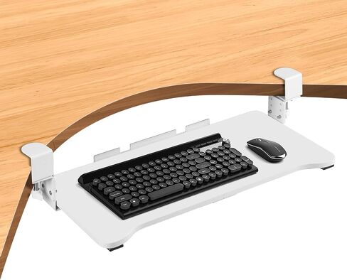 VUSIGN Keyboard Tray Under Desk Height Adjustable,Pull Out with Adjustable C Clamp Mount System for L-Shaped Tables, Extra Sturdy, 26.4" x 11.8" Slide-Out Platform Computer Drawer for Typing,White in Saudi Arabia