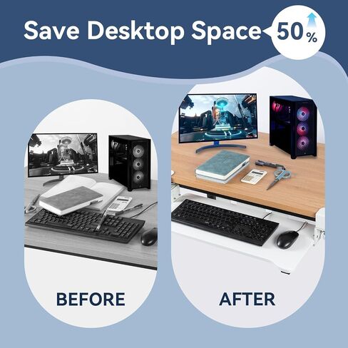 VUSIGN Keyboard Tray Under Desk Height Adjustable,Pull Out with Adjustable C Clamp Mount System for L-Shaped Tables, Extra Sturdy, 26.4" x 11.8" Slide-Out Platform Computer Drawer for Typing,White in Saudi Arabia