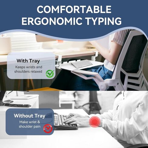 VUSIGN Keyboard Tray Under Desk Height Adjustable,Pull Out with Adjustable C Clamp Mount System for L-Shaped Tables, Extra Sturdy, 26.4" x 11.8" Slide-Out Platform Computer Drawer for Typing,White in Saudi Arabia