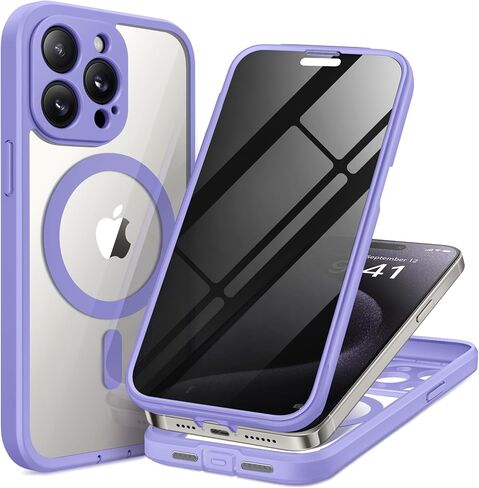 Magnetic for iPhone 15 Pro Max Case, Compatible with MagSafe, Built-in Privacy Screen Protector and Camera Protection, Anti Spy Full Body Dustproof Shockproof Hard Phone Case 6.7", Dark Blue in Saudi Arabia