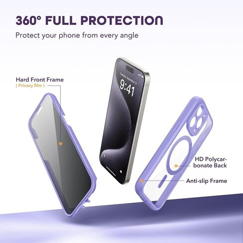 Magnetic for iPhone 15 Pro Max Case, Compatible with MagSafe, Built-in Privacy Screen Protector and Camera Protection, Anti Spy Full Body Dustproof Shockproof Hard Phone Case 6.7", Dark Blue in Saudi Arabia