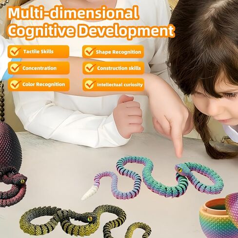 23" 3D Printed Snake with Egg - Flexible Snake with Luminous Tail, 3D Fidget Toys for Autism/ADHD, 3D Printed Animals Snake Toy for Kids & Adults (BlackRed) in Kuwait