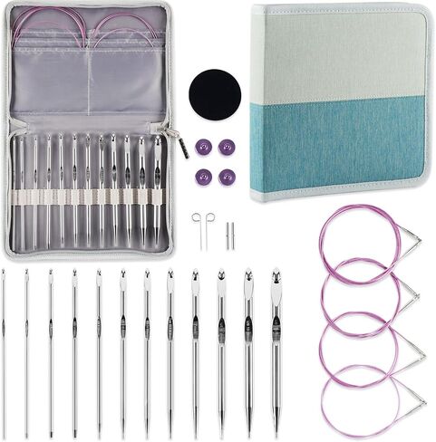Svartur Tunisian Crochet Hooks Set with Cable, Afghan Crochet Hooks Interchangeable, Size from 3mm-10mm Aluminium Crochet Knitting Needles for Crocheting in Kuwait