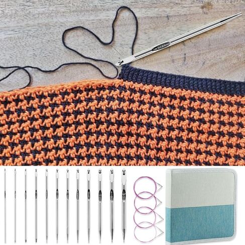 Svartur Tunisian Crochet Hooks Set with Cable, Afghan Crochet Hooks Interchangeable, Size from 3mm-10mm Aluminium Crochet Knitting Needles for Crocheting in Kuwait