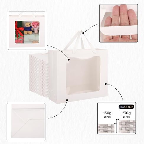 EUSOAR Gift Bags with Transparent Window, 20pcs 12.5"x4.5"x11" Kraft Brown Clear Paper Gift Bags with Handles, Bouquet Tote Gift Shopping Bags Bulk for Wrapping Wedding Festival Bridal Party in Kuwait