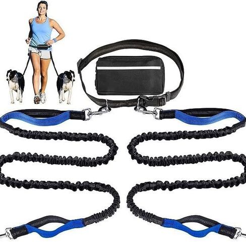 Retractable Hands Free Dog Leash with Waist Pouch,Retractable Bungee with Double Padded Handles,Waist Leash for Walking,Jogging and Running Your Dog (2 Dogs) in Kuwait