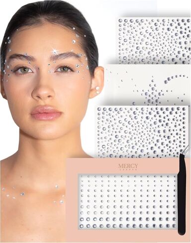 MERCY LONDON Face Gems in Clear, Self Adhesive Makeup Face Gem Stickers, 4 Sheets, Reusable Eye Gems, DIY Face Gems in Kuwait