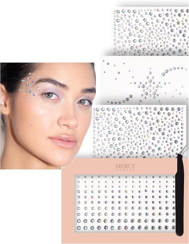 MERCY LONDON Face Gems in Clear, Self Adhesive Makeup Face Gem Stickers, 4 Sheets, Reusable Eye Gems, DIY Face Gems in Kuwait