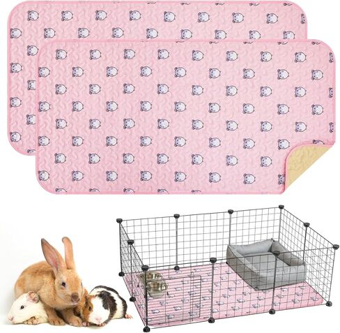 2 PCS 47 × 24 بوصة خنازير خنازير خنازير قابلة للغسل بطانة قابلة لإعادة الاستخدام امتصاص الحصير ماء غير زلة منصات الخنازير غينيا للحيوانات الصغيرة الهامستر أرنب الفئران (النمط الزاهي) in Kuwait