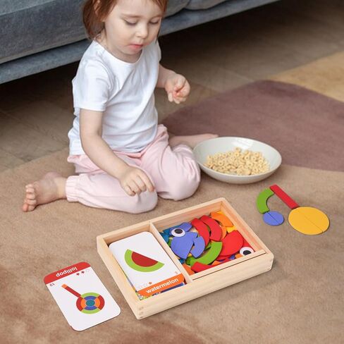 42 Blocks & 50 Cards Wooden Pattern Blocks Pattern Blocks Tangrams with Cards Tangram Puzzles Montessori Preschool Education Toy for Toddler Kids in Saudi Arabia