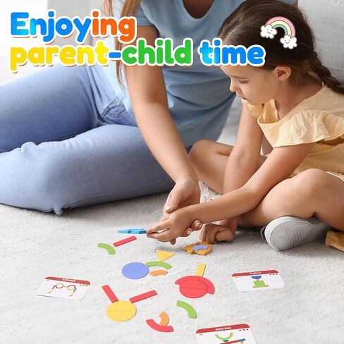 42 Blocks & 50 Cards Wooden Pattern Blocks Pattern Blocks Tangrams with Cards Tangram Puzzles Montessori Preschool Education Toy for Toddler Kids in Saudi Arabia