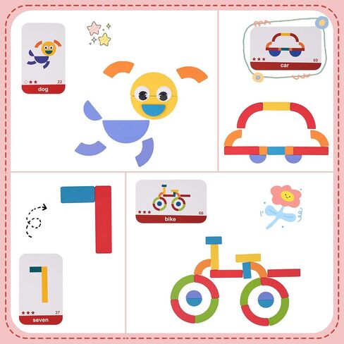 42 Blocks & 50 Cards Wooden Pattern Blocks Pattern Blocks Tangrams with Cards Tangram Puzzles Montessori Preschool Education Toy for Toddler Kids in Saudi Arabia