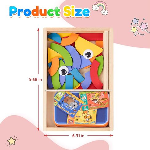 42 Blocks & 50 Cards Wooden Pattern Blocks Pattern Blocks Tangrams with Cards Tangram Puzzles Montessori Preschool Education Toy for Toddler Kids in Saudi Arabia