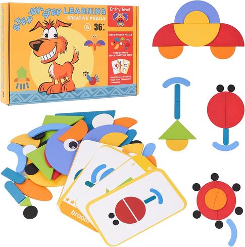 42 Blocks & 50 Cards Wooden Pattern Blocks Pattern Blocks Tangrams with Cards Tangram Puzzles Montessori Preschool Education Toy for Toddler Kids in Saudi Arabia