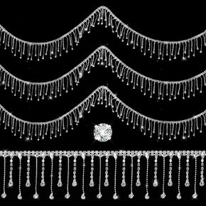 1 PCS 1 Yard Rhinestone Fringe String Rhinestone Ribbon Tassel سلسلة غير منتظمة من الكريستال الماس ، حزام الماس الماس ، سلسلة جوهرة الشرافل الكريستال للشراكة للخياطة ، الحرف اليدوية (الفضة)