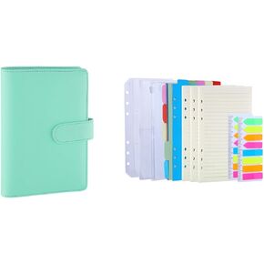 Antner A6 PU Leather Binder Binder (خضراء خضراء) حزمة | 3 Pack A6 إعادة ملء ورقة ، 2 Pack 160pcs علامات صفحة النيون ، 10pcs مقاطع الموثق ، 3pcs الموثق جيوب