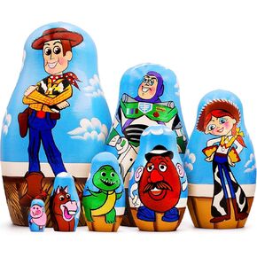 AEVVV Toy Story Dolls Wooden Nesting Dolls تحدد 7 أجهزة كمبيوتر - رسام Matryoshka الروسي تحت عنوان