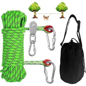 Dog Camping Essentials 50ft Portable Overhead Trolley System Pet Camping Leash for Dogs up to 200lbs Dog Runner for Yard
